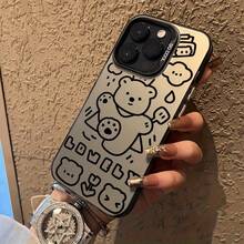Cute Bear Pattern Soft Phone Case It Is Compatible With IPhone 17/16/15/14/13/12/30 Pro Max/Pro/Plus Models. It Features A Stylish And Minimalist Design And Provides Shockproof And Abrasion-Resistant Protection. - Black - View 2
