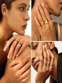 14K Gold Filled Ring For Women Men Thick Thin Pinky Thumb Ring Wedding Band Ring Non Tarnish Plain Domed Comfort Fit Size 6 To 10 - 金色 - 查看 3