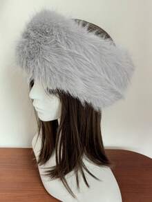 1 件优雅纯色涤纶仿皮草装饰保暖防风帽，马尾辫孔，厚耳保护蒙古保暖渔夫帽，秋冬 - 無頂帽 - 查看 16