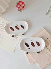 1pc Elegant Ceramic Small Plate/Dish, Cute Dipping Sauce Dish, Bone Dish, Appetizer Plate For Home Use - Multicolor - View 3