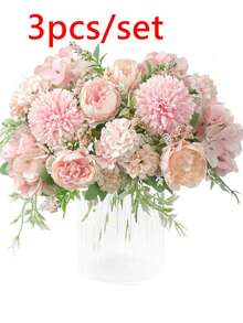 1/3个仿真牡丹花刺绣球，混合花卉，丝绸面料，玫瑰花苞，适用于生日派对、聚会、装饰、婚礼花束、家居装饰、餐厅、卧室、窗台、花瓶、情人节、新年、户外花园、返校季 - 粉色 - 查看 7