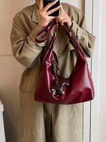 2023 New High-End Luxury Underarm Bag For Women, Minimalist Chic Crescent-Shaped Large Capacity Commuter Bag - Red - View 1