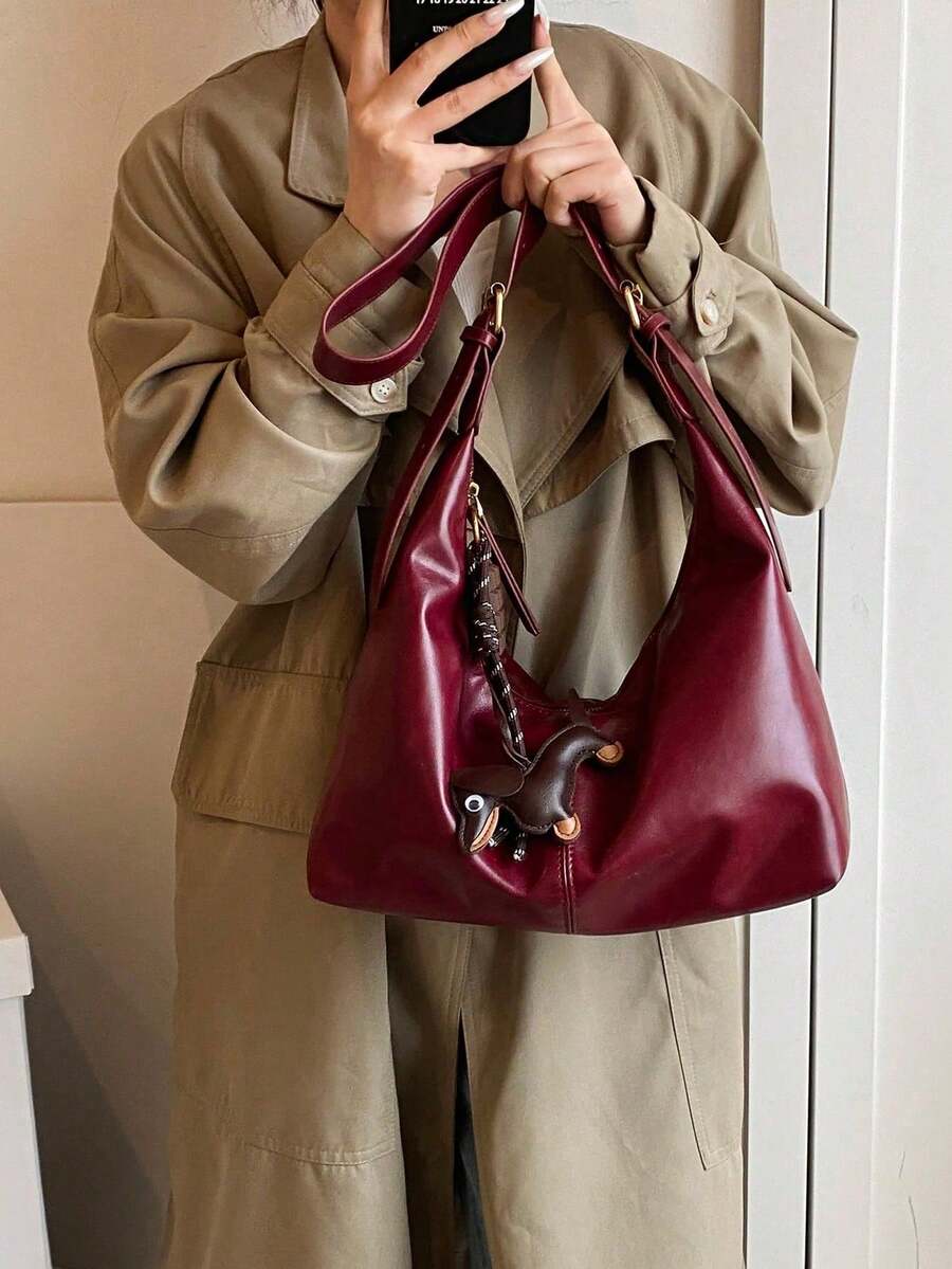 2023 New High-End Luxury Underarm Bag For Women, Minimalist Chic Crescent-Shaped Large Capacity Commuter Bag - Red - View 1