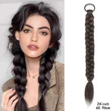 长款马尾辫接发，直发女士24英寸编织直发接发，配有自然柔软的合成发圈，适合日常使用 - 彩色 - 查看 11