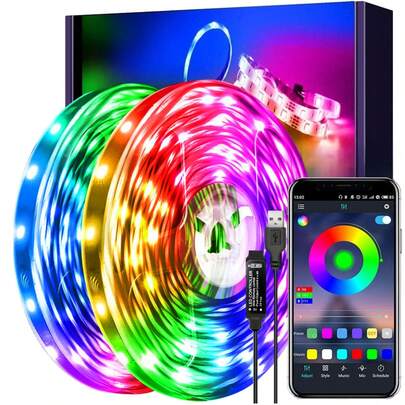 5V LED灯带套装，App控制，无线5050 RGB彩色USB电视背光氛围灯，适用于客厅和卧室，LED闪烁，可用于万圣节/圣诞节装饰/圣诞照明