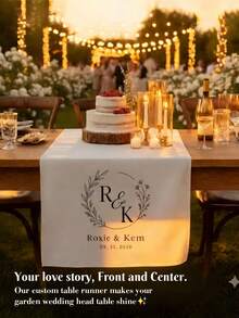Customized Wedding Table Runner With Initials And Date, Wedding White Chiffon Tablecloth, Wedding Arch Decor, Wedding Reception, Bridal Shower, Party Decor, Birthday Parties, Dining Table Centerpiece Decoration, Personalized Gift - Multicolor - View 4