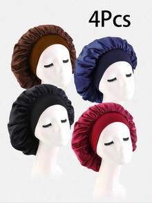 Women's Elastic Hair Bonnet 2025 Summer  Plain Color Soft Comfy Hair Care Sleep Bonnets For Preserving Hairstyle Lightweight Chic Accessories Gift Daily Use - 彩色 - 查看 4