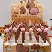 卡通水豚创意减压挤压玩具 - 造型圆珠笔，可爱按压式签名笔 - 彩色 - 查看 4