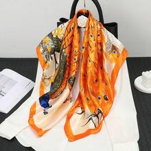 90 Simulated Silk Satin Scarf Silk Scarf Large Square Scarf Women's Autumn And Winter New Versatile Foreign Fashion Thin Shawl - 24#穗子藏青 - 查看 5
