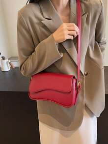 Fashionable Versatile Commuter Minimalist Asymmetric Shoulder Bag - Red - View 3