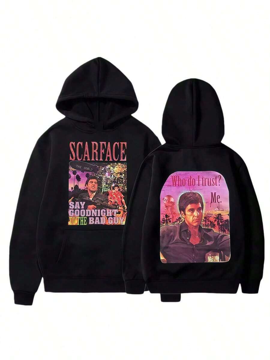 Retro Scarfaces Tony Montana 90s Movie Hoodie 2025 Autumn_winter Men's Women's Oversized Hip-Hop Punk Sportswear Streetwear Essentials Hoodie Hoodie For Women Sweatshirts For Women Hoodies For Men 's Hoodie Sweatshirts For Men Essentials Fear - 黑色 - 查看 1