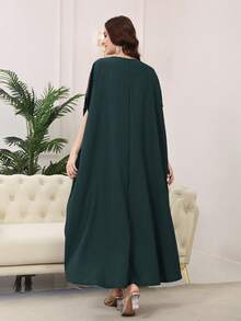 2026 New Style Ramadan Traditional Elegant Embroidered Tassel Abaya Dress, Short Sleeve Green Dress, Graceful And Dignified - Green - View 10