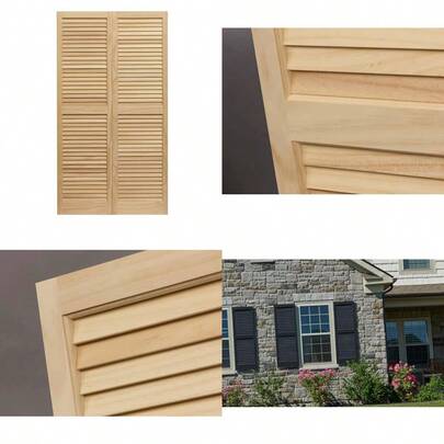LTL Home Products SHL39 Exterior Solid Wood Louvered Window Shutters 15" X 39" Unfinished Pine