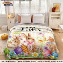 1pc Cute Easter Bunny Print Flannel Blanket, Soft Fleece Blanket For Sofa, Bedroom, Study, Dorm, Office Bed, Camping, Versatile Gift, Suitable For All Seasons, Great Gift For Girls, Boys, And Room Decor - 3128+230MT - View 7