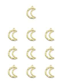10pcs Alloy Pendants, Flat Round With Moon/Star/Moon, Golden/Light Gold - Gold - View 7