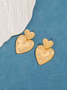 1 Pair European & American Style Heart Shaped Minimalist Earrings, Cute & Creative - Gold - View 3