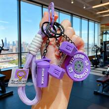 4pcs/Set Personalized Fitness Themed Barbell, Dumbbell, Key Chain Set, Handmade Woven Keychain With Barbell, Dumbbell, Water Bottle, Key Ring, Unisex Couples Fitness Couples Gift, Best Choice For Various Holidays - Multicolor - View 14