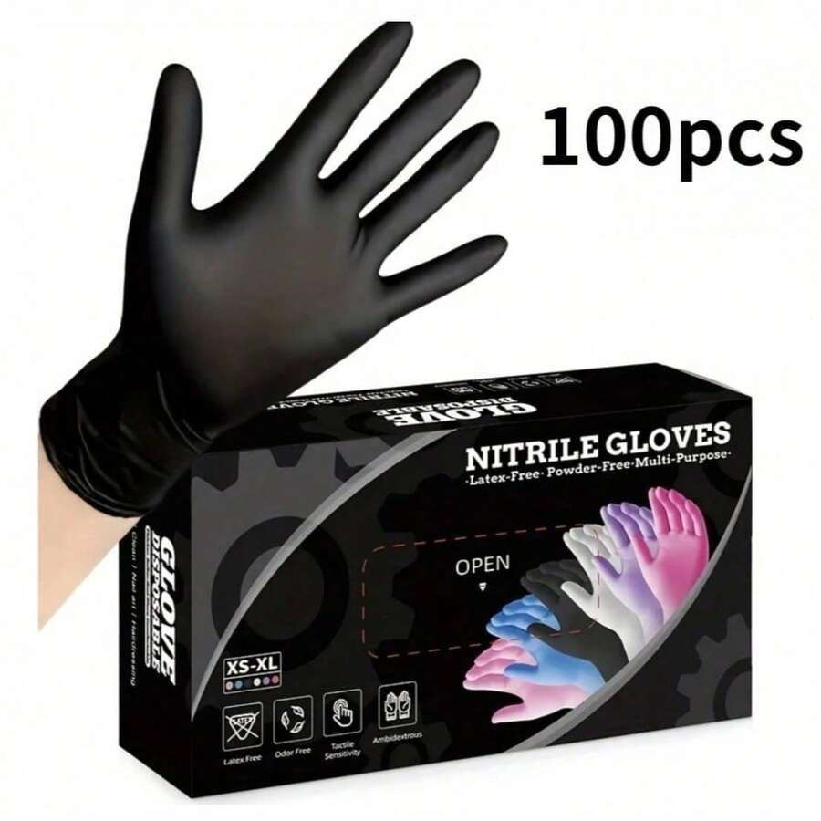 Black Disposable Latex-Free Food For Cooking Cleaning Household Pet Care Beauty Spa Pink Nitrile Gloves Powder Free Disposable Latex Free (100/Ct Box) - Black - View 1