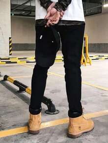 Black Skinny Jeans, Stretchy Slim Fit Ankle Pants, All-Match Simple Design, Versatile Casual Street Style, Suitable For All Seasons - Black - View 6