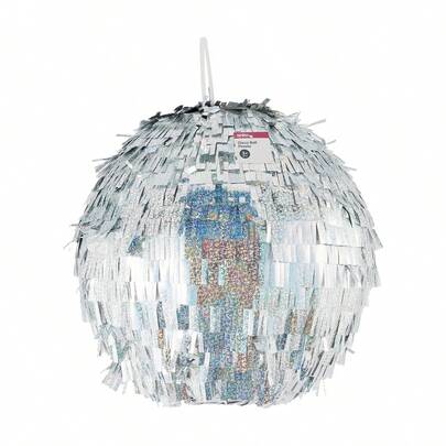 Disco Ball Pinata - 30 Cm Diameter, Hanging Loop, Silver Mirror Tiles, Candy-Fill Party Game For Kids Ages 3+