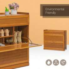 Bamboo 5 Tier Shoe Storage Cabinet With Pull-Down Doors For Heels Sneakers Shoes Rack Organizer For 31-35 Pairs Entryway Hallway Living Room - màu nâu - Xem 9