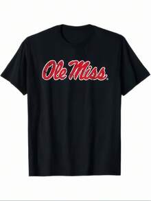 Plus-Size Men's Retro "Ole Miss" T-Shirt, Featuring Striking Red And White Lettering With The Iconic "Ole Miss" Logo. Comfortable For All Seasons, Machine Washable, Perfect For Alumni Fans And Supporters. Regular Crew Neck Fit, Iconic Font Design, Retro Style, Suitable For Adults, Unisex, Year-Round Comfort, Ideal For Game Days And Casual Outings. Black, Plus-Size Men's Sizes L-3XL 4XL 5XL. ZIMP - Black - View 7