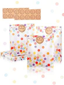 30/50个波西米亚风生日派对礼品袋，彩虹波点纸质派对袋，附赠感谢贴纸，适用于生日派对、婚礼、露营派对、庆典、婴儿派对等多种场合，用途广泛，可用于装饰。 - 彩色 - 查看 1