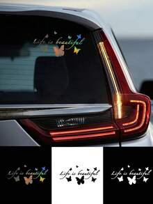 1pc Fashion Butterfly Car Sticker, Reflective Butterfly Flower Eyebrow Engine Hood Car Decal - Butterfly Car Decals - View 1