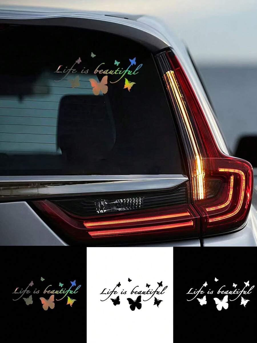 1pc Fashion Butterfly Car Sticker, Reflective Butterfly Flower Eyebrow Engine Hood Car Decal - Butterfly Car Decals - View 1