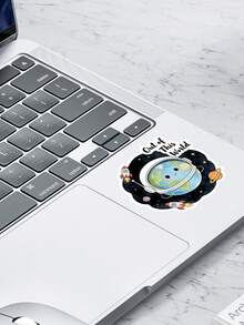 2pcs "OUT OF THIS WORLD" Space Themed Interesting Stickers - Perfect For Personalizing Your Laptop, Water Bottle Or Helmet With Unique Cosmic Designs! - Multicolor - View 3