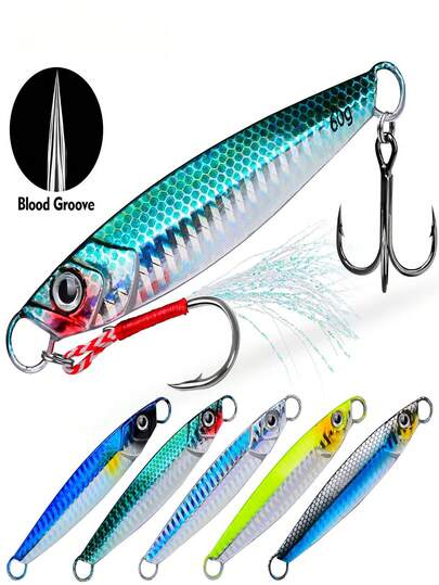 PRO BEROS 1-PackSea Fishing Lure, Weighing 17-60 Grams, With Auxiliary Hook, Luminous Vertical Lure, Fast-Sinking Lead Jig Lure, Suitable For Both Freshwater And Saltwater Fishing. Lure | Fishing Tools | Bait, Suitable For Tuna, Salmon, Marlin, Striped Bass, Grouper, Snapper, Mackerel, And Other Saltwater Fish.