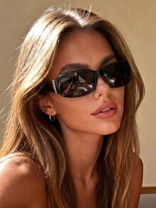 1副复古时尚眼镜，黑色时尚眼镜，适合旅行、海滩、女士、秋冬季基本款、商务休闲、送礼、学院风，椭圆形镜框 - 黑色 - 查看 6