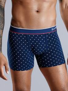 4条装飞机图案男士平角内裤，字母腰带，中腰短裤（随机不对称印花） - 彩色 - 查看 7