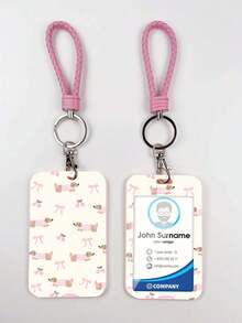 1个ABS粉色绳猫狗图案钥匙扣吊坠，可作包包挂饰、身份证/公交卡/门禁卡夹，适合四季日常使用 - 長方形 - 查看 2