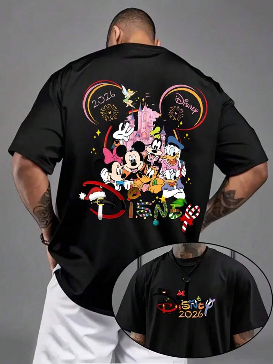 Disney 2026 Theme White T-Shirts Mickey, Minnie, Donald Duck And Other Classic Plans For Disney Travel In 2026, Machine Washable, Perfect Gift For Disney Fans, Round Neck And Comfortable Cotton Fabric. - màu đen - Xem 1