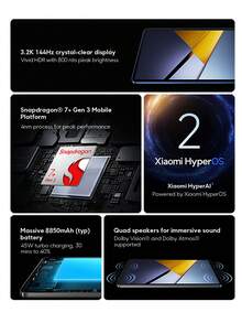 Xiaomi 小米 POCO Pad X1 平板电脑全球版，8GB + 512GB，骁龙 7+ Gen 3 处理器，11.2 英寸 3.2K 144Hz 高清显示屏，8850mAh（典型值）电池，支持 45W 涡轮快充，搭载小米 HyperOS 2 系统，配备四扬声器，支持杜比视界® 和杜比全景声®。 - 灰色 - 查看 3