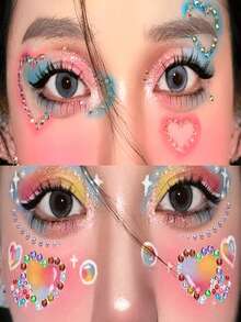 2Sheet Sparking Rhinestone Rhinestones Heart Shape Face Gems Stickers- Y2K Shiny Eyes Face & Body Jewels Sticker For DIY Self-Adhesive Makeup Decoration Crafts, Perfect For Parties & Stage Festivals, Cosplay,Masquerade Decorations - Multicolor - View 7