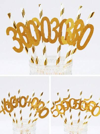 10支装生日派对纸吸管，生日派对餐具装饰吸管，生日派对房间装饰餐具吸管，家居节日派对厨房装饰，30/40/50岁生日装饰，生日派对礼物