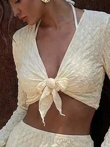 2026 New Beige Casual Minimalist Beach Vacation Style 4-Piece Bikini Swimsuit Set For Women - White - View 3