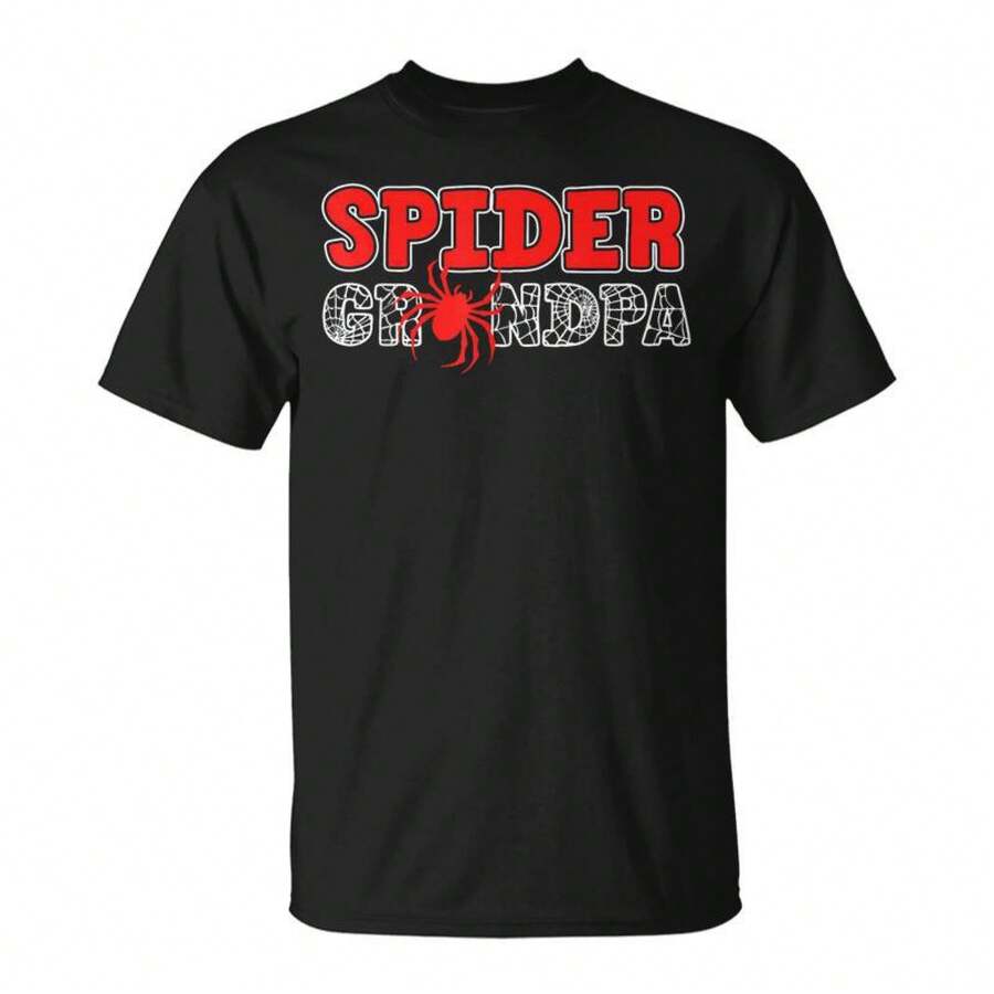 Spider Grandpa Spidey Birthday Matching Family-Shirt Cotton Black Printed Short Sleeve-Shirt, Vintage Street Style Casual Versatile Top Tee. - màu đen - Xem 1