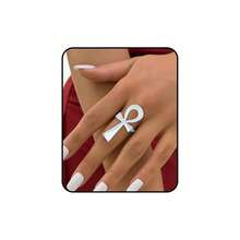 JWIGP Ankh Cross Adjustable Ring – Gold Plated Chunky Statement Band, Egyptian Sym.Bol Jewelry, Stainless Steel Spiritual Thumb Index Midi Retro Vintage Fashion Accessory For Women Men - 銀色 - 查看 1