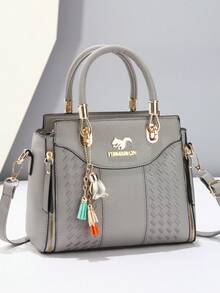 优雅刺绣女士手提包 - 配有可拆卸肩带，拉链封口，湖蓝色/白色/红色/黑色，不褪色，金色五金配件，优雅日常之选 | 手提包 | 可拆卸肩带 - 米色 - 查看 9