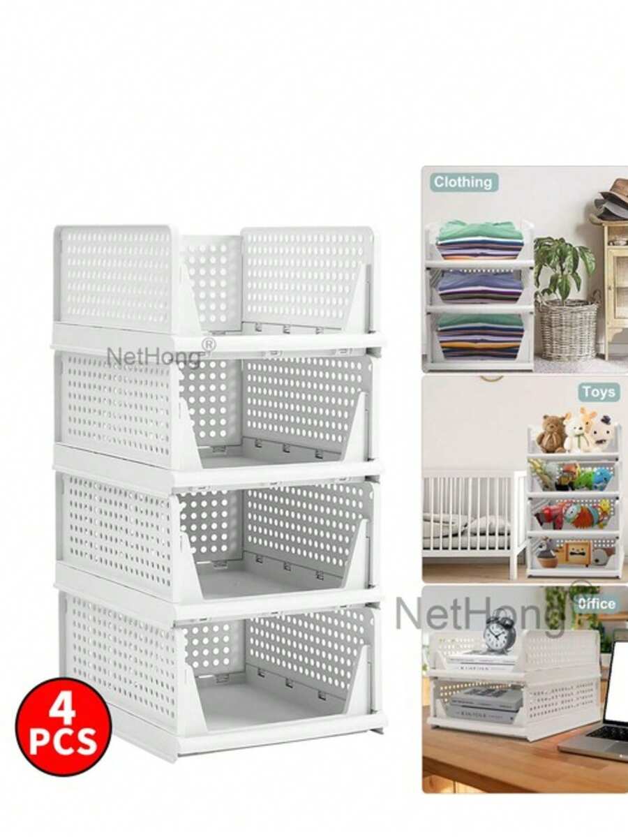 4X White,Wardrobe Drawer Units Organizer Clothes Closet Stackable Storage Boxe - White - View 1