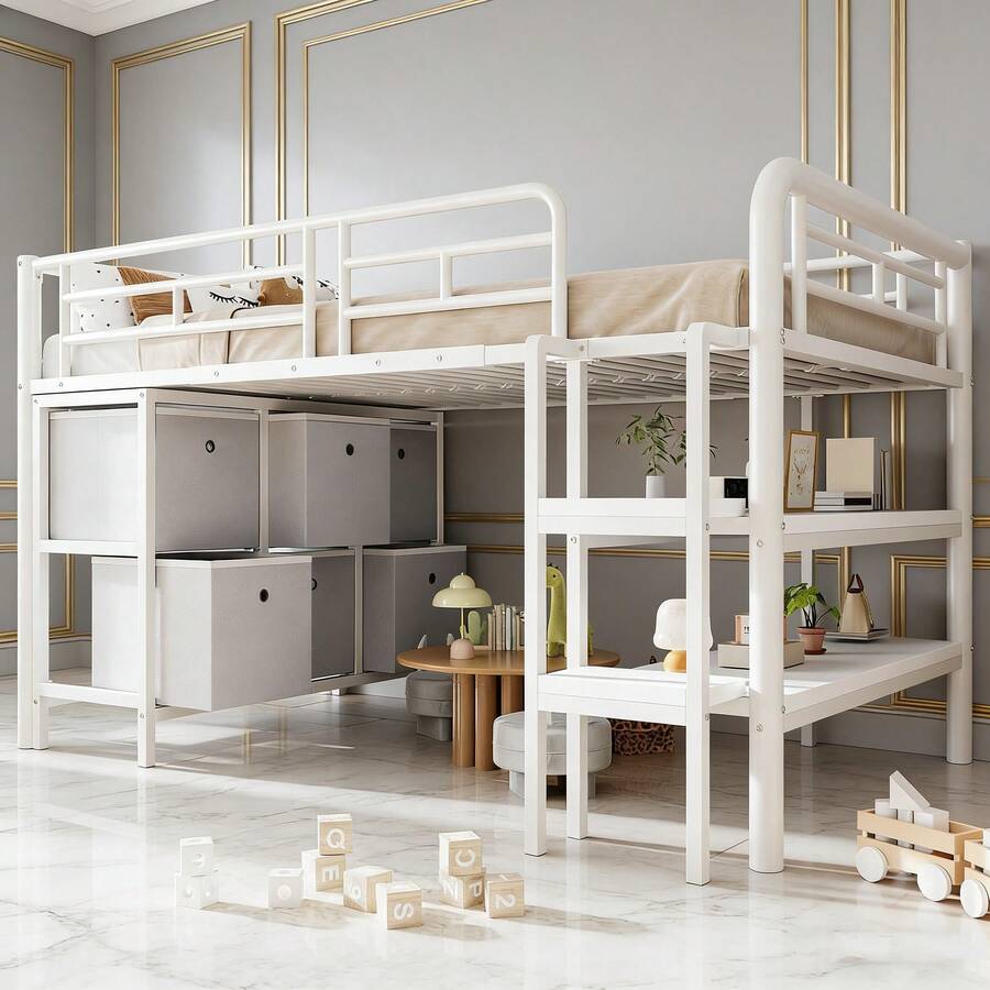 Kids Bed Frames, Headboards & Footboards - White + Metal + 90cm*200cm - View 1