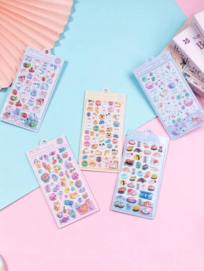 可爱的3D环氧树脂贴纸，图案包括企鹅、熊、小猫、小狗和寿司，适用于手机壳、手机配件、节日礼物和手机装饰。这些贴纸以动物为主题，具有粘性，表面光滑，是礼品购买者和DIY爱好者的理想之选。