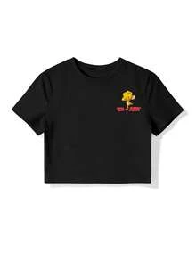 SHEIN X Tom & Jerry Women's Short Round Neck Printed Blouse - Cute & Fashionable, Suitable For Daily Wear - Black - View 2
