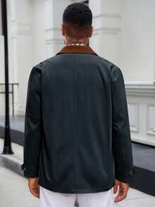 Runcati Men's Spring Vintage Military Cotton Barn Jacket Lightweight Button Down Casual Pockets Outdoor Outwear - 藏蓝色 - 查看 4