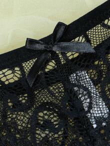 1件装女士性感蕾丝边低腰丁字裤 - 黑色 - 查看 5