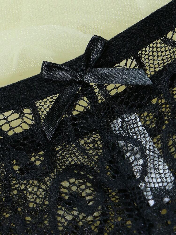 1件装女士性感蕾丝边低腰丁字裤 - 黑色 - 查看 5