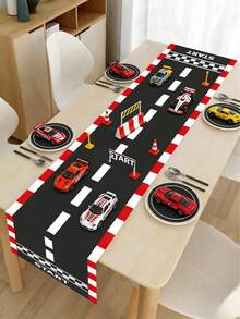 1pc Polyester Racing Theme Birthday Party Table Runner, Black & Red Checkered Racing Track Style Tablecloth, 35*180cm Racing Theme Birthday Party Table Decor, Racing Birthday Party Room Kitchen Table Decor, Home Decor, Room Decor, Tabletop Center Decor, Racing Party Decoration, Happy Birthday Party Supplies, Party Favors - Racing Track - View 7